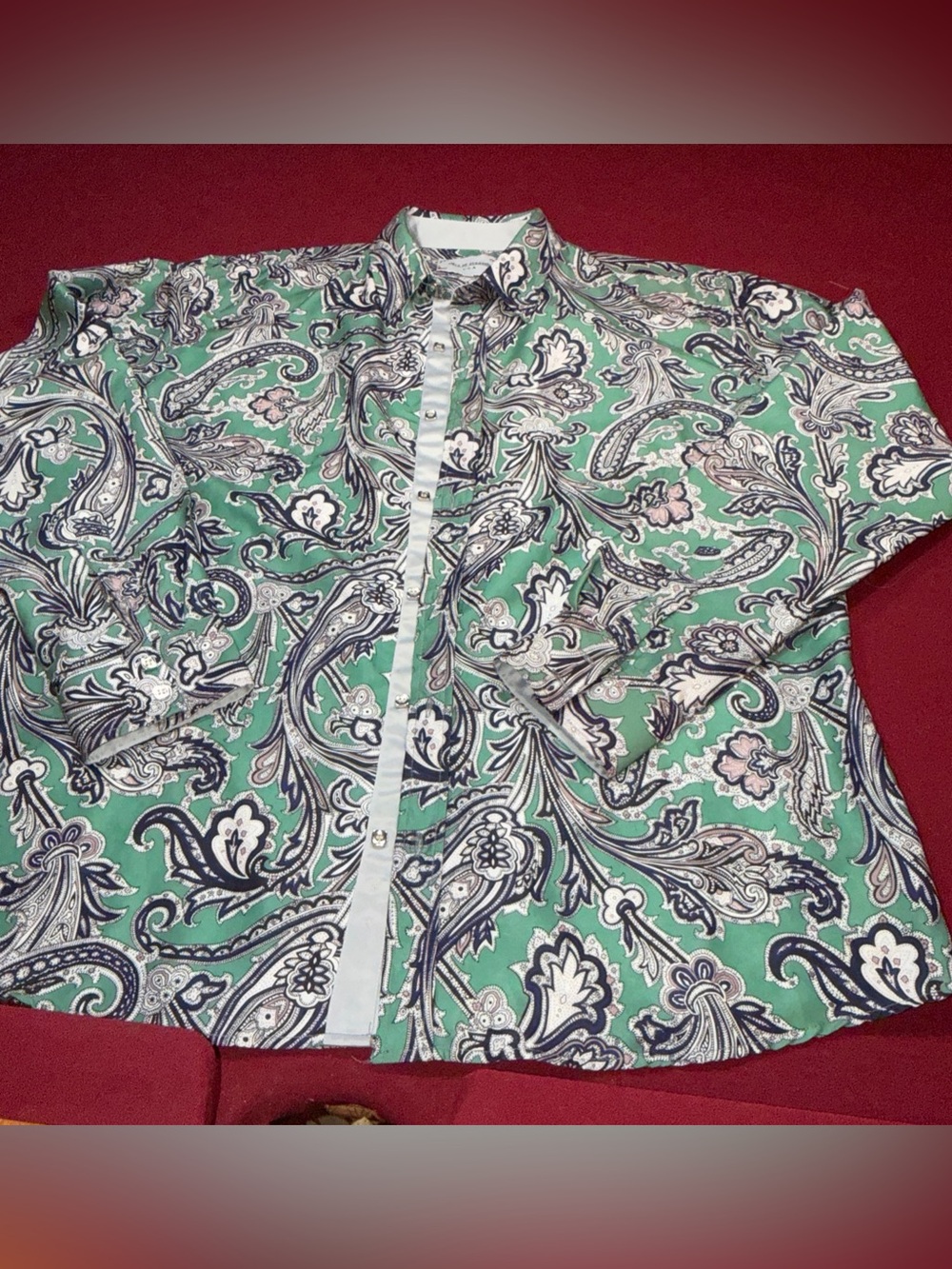 Ace of Diamond Western Paisley, Green Blue Shirt 3XL Men’s,  USA Gray Flip Cuff